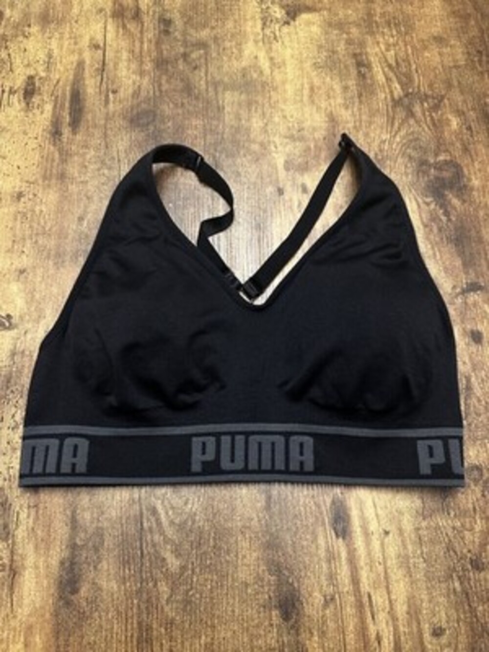 PUMA Women's Seamless Racerback Sports Bra - Black and Grey